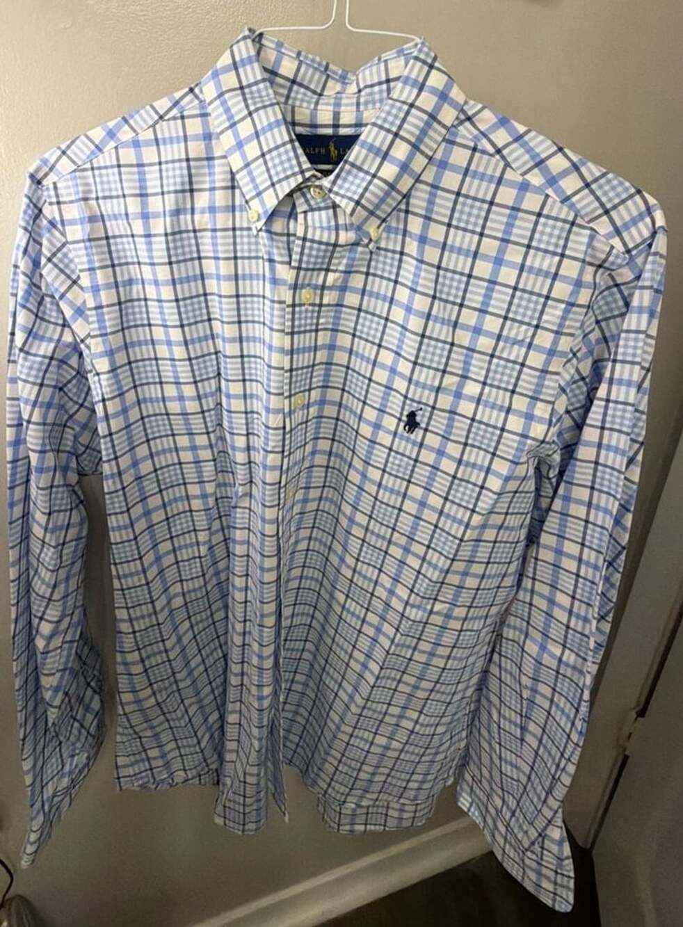 Polo Ralph Lauren Classic Fit Men’s Medium Blue White Plaid Button Down Shirt